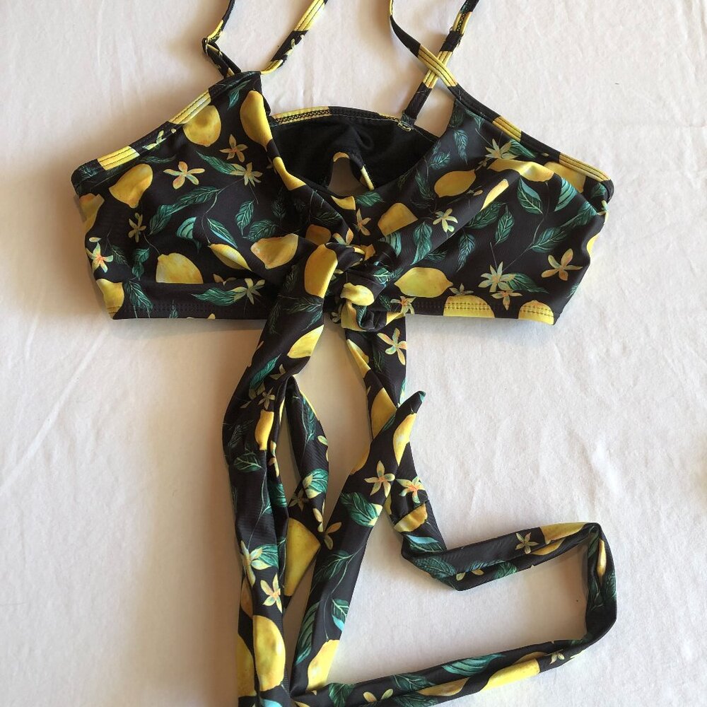 Summer Mae LARGE Black & Yellow Lemon Bikini Top 15" Underarm to Underarm